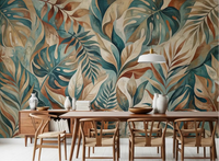 Dining room warms up with teal and rust on this Painterly Tropical wall mural
GD9567
