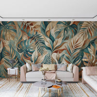 Slender ferns thread between bigger leaves on this brushy tropical wall mural
GD9567