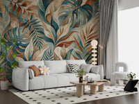 Lounge corners go earthy under this brushed foliage wall muralGD9567