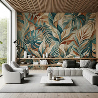 Living room takes a bohemian turn against the Painterly Tropical wall mural
GD9567