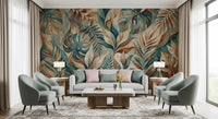 Cool teals balance terracotta rust tones across the painterly wall mural
GD9567