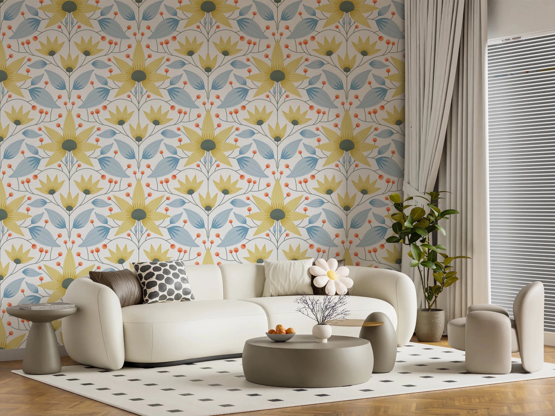 Pale Bloom Symphony Wallpaper with muted pink flowers for bedroom walls