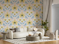 Pale Bloom Symphony Wallpaper with muted pink flowers for bedroom walls