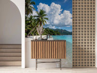 Palm-Fringed Serenity wall mural creates a light beach-inspired scenic surface