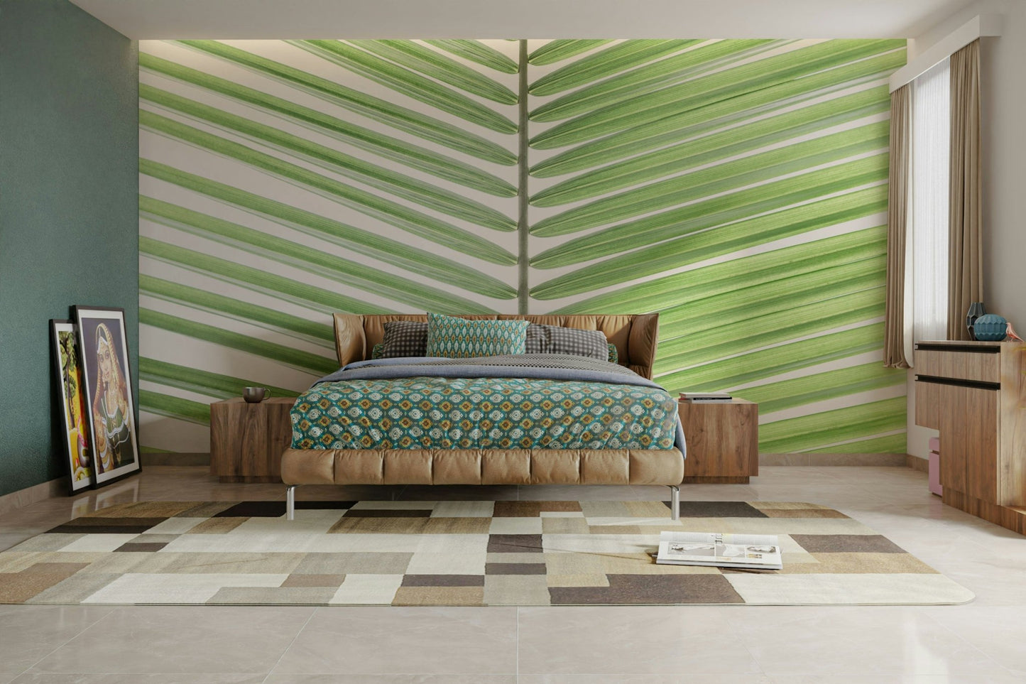 Tropical leaf wallpaper in subtle shades

