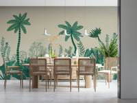 Palm Grove Dreams wall mural showcasing botanical silhouettes in an office.