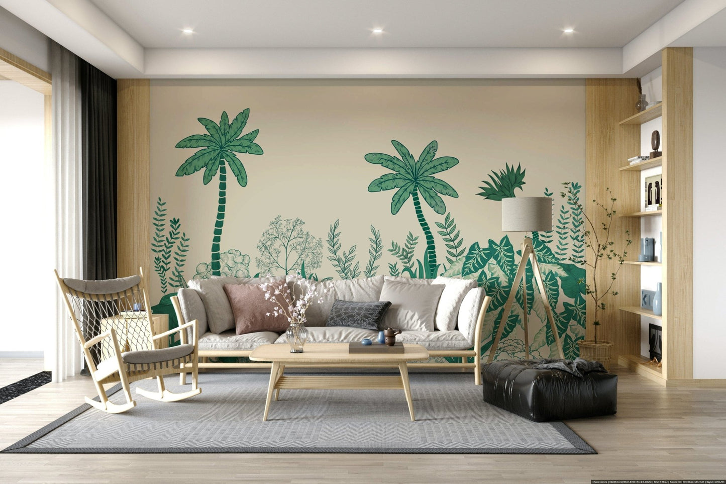 Artistic Palm Grove Dreams wall mural with coastal vibes in a corridor.
