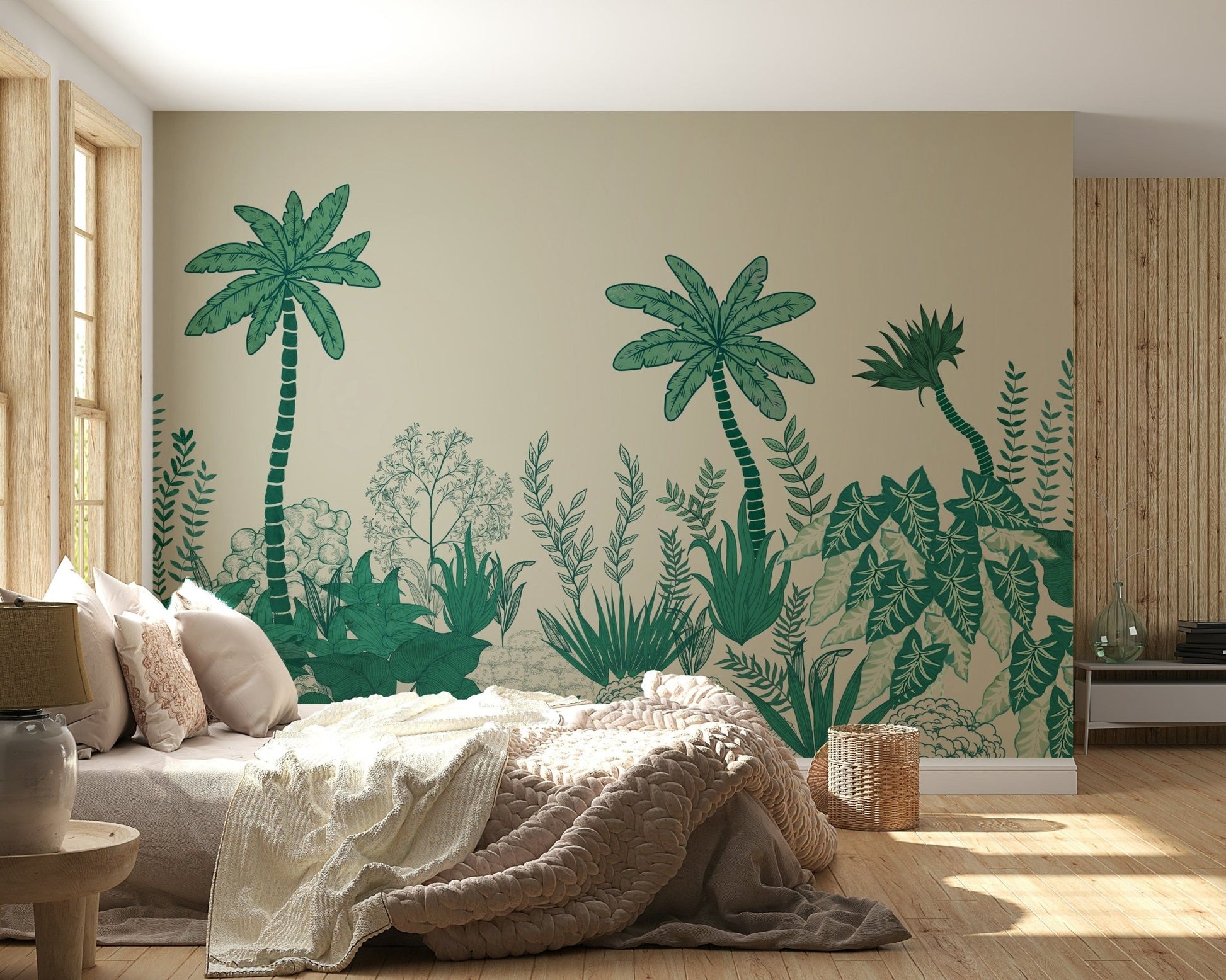 Neutral Palm Grove Dreams wallpaper for a minimalist feature wall.