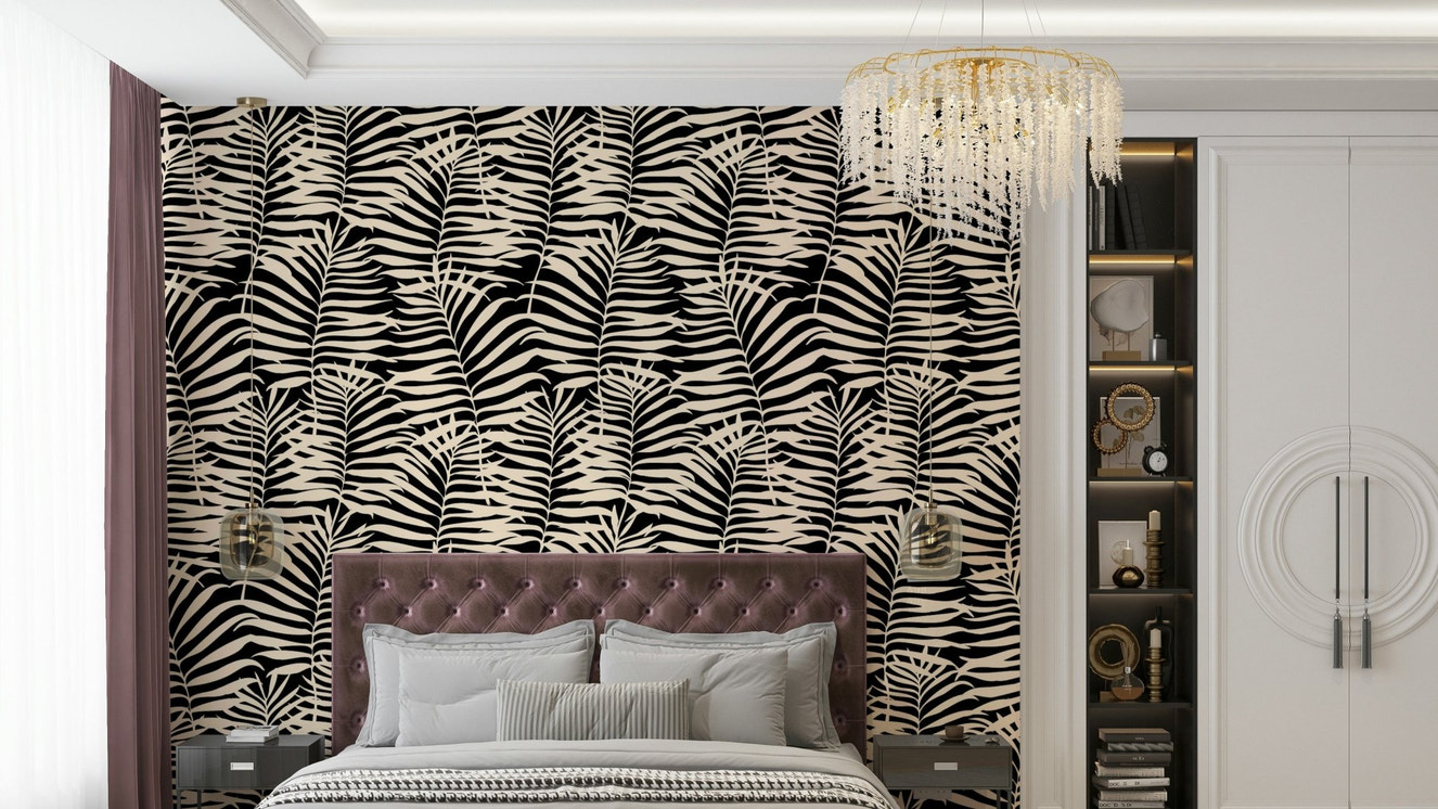 Palm leaf wallpaper on a wall

