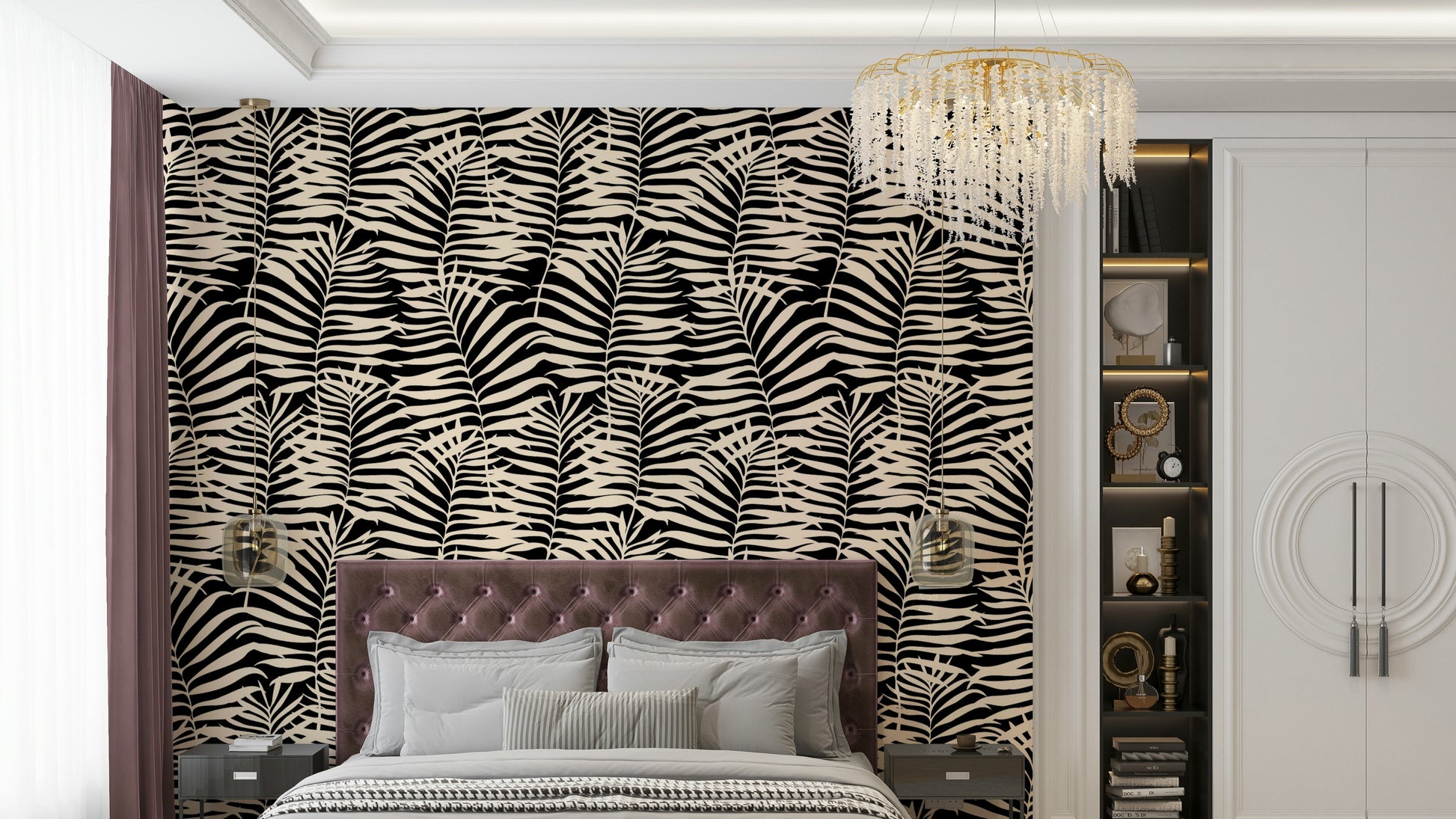 Palm leaf wallpaper on a wall

