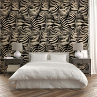 An angled shot of a wall with peaceful wallpaper

