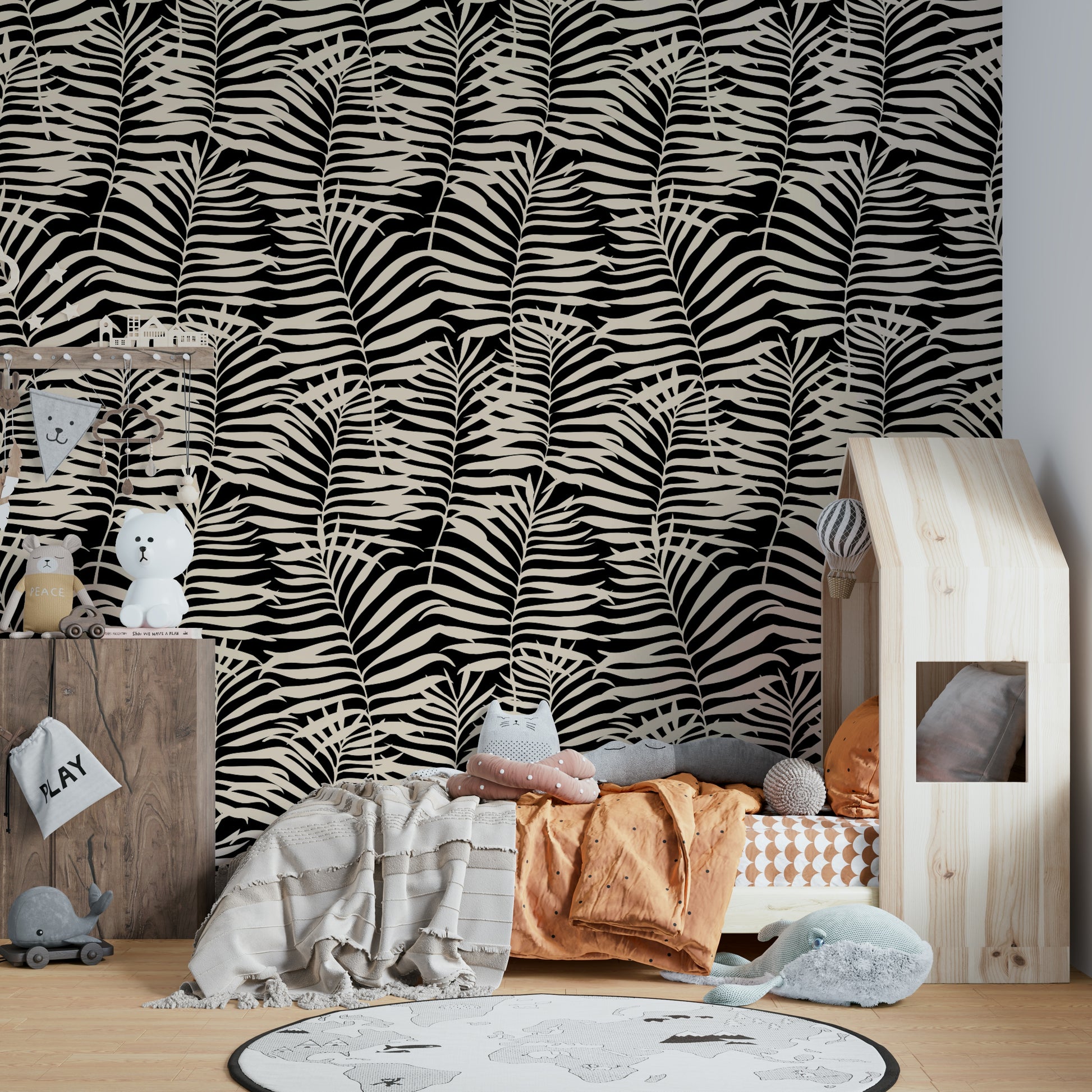 Close-up of a hand-drawn palm leaf pattern

