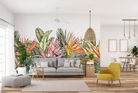 Colorful tropical palm leaves wallpaper art A986