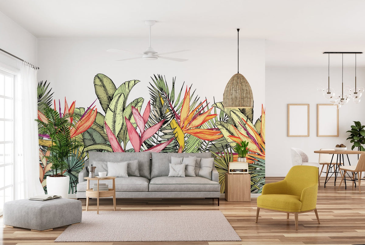 Colorful tropical palm leaves wallpaper art A986