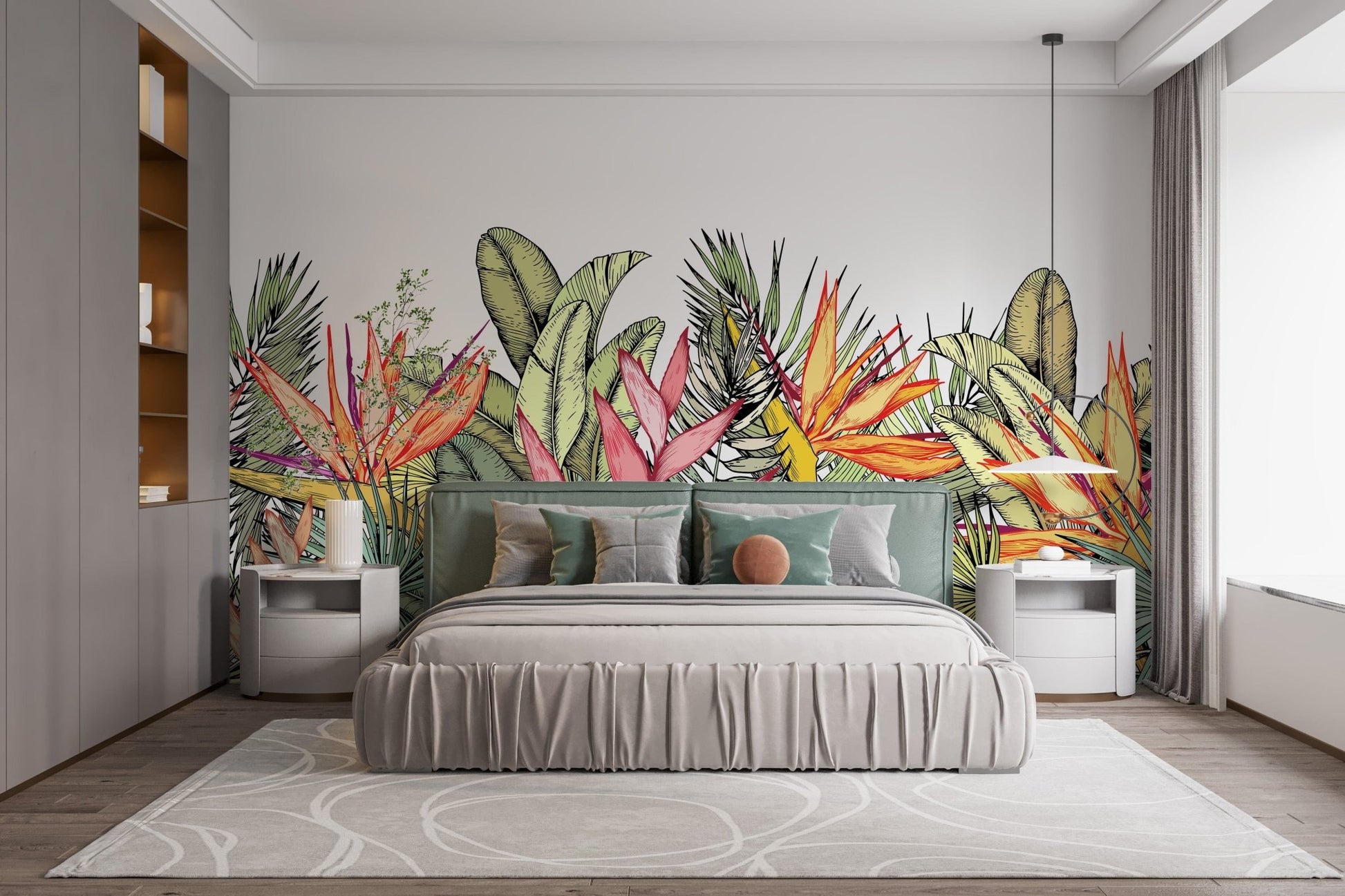 Exotic multicolor leaves and flowers mural
 A986