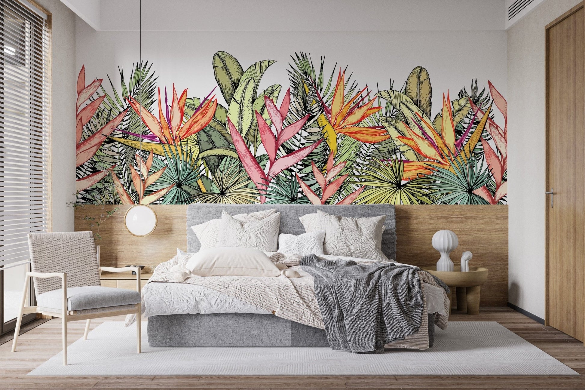 Colorful Tropical Palm Leaves Flowers Wall Murals - Giffywalls A986