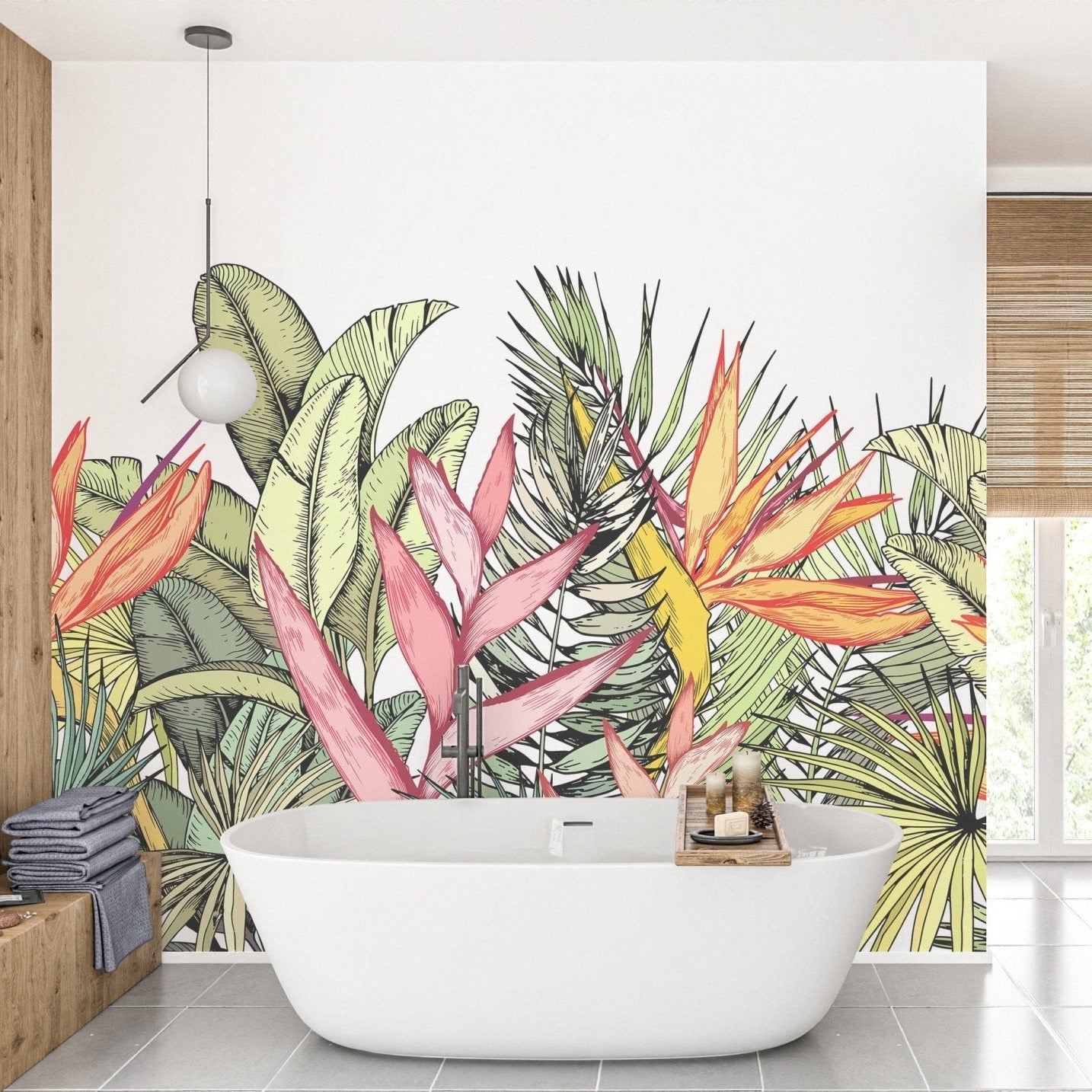 Colorful Tropical Palm Leaves Flowers Wall Murals - Giffywalls A986