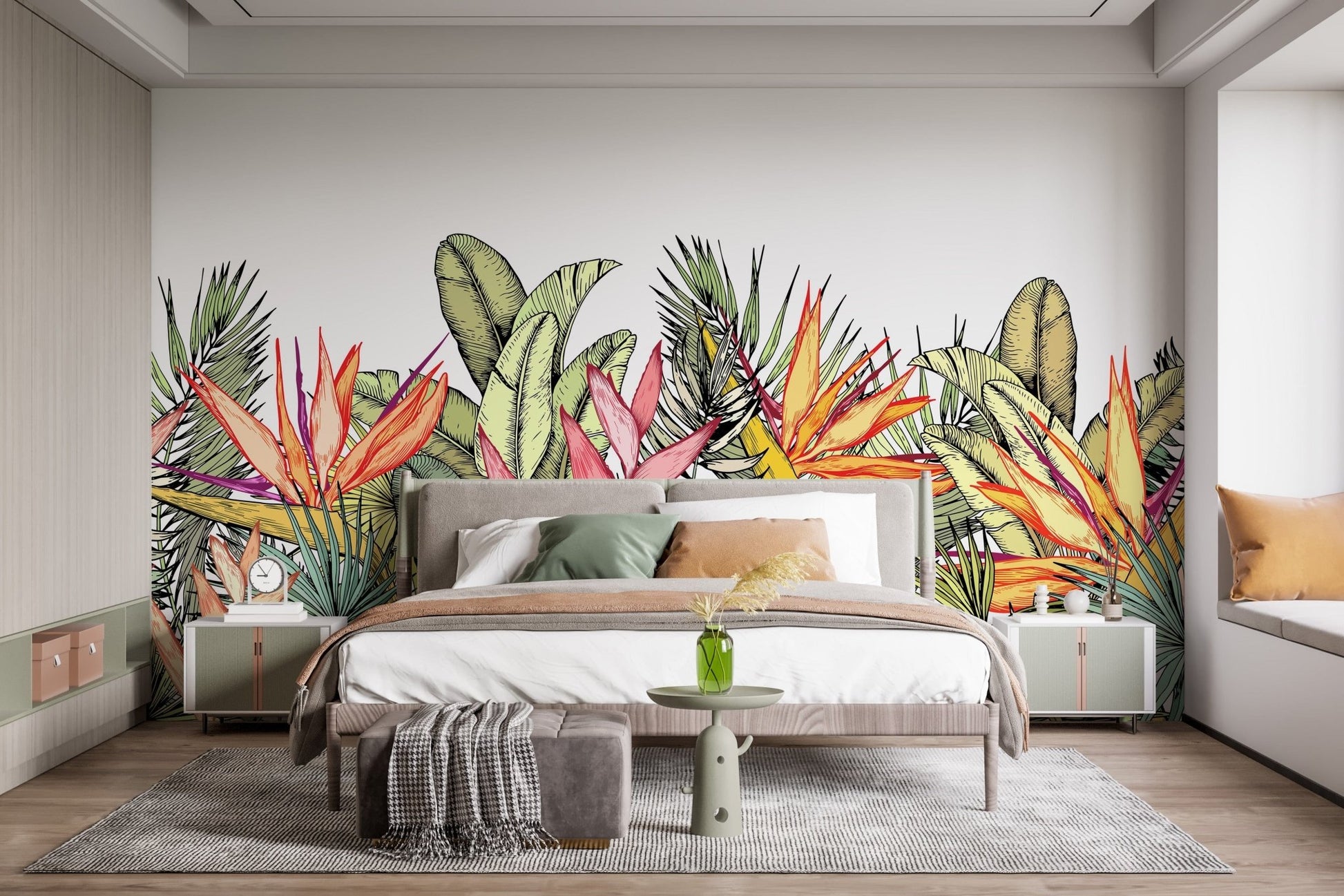 Lush tropical foliage wallpaper scene A986
