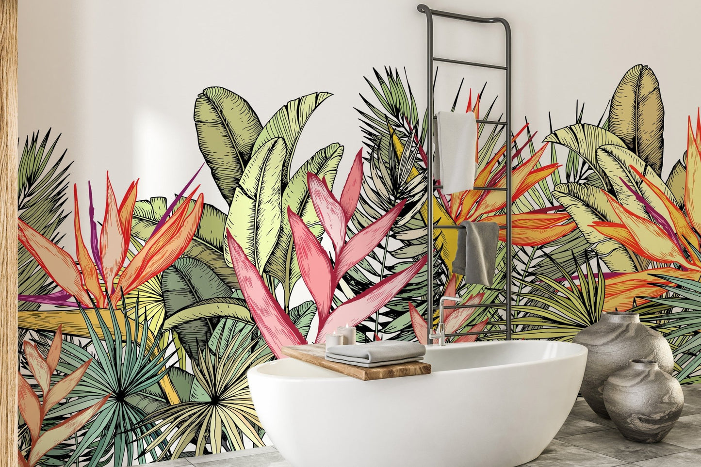 Colorful Tropical Palm Leaves Flowers Wall Murals - Giffywalls A986