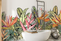 Colorful Tropical Palm Leaves Flowers Wall Murals - Giffywalls A986