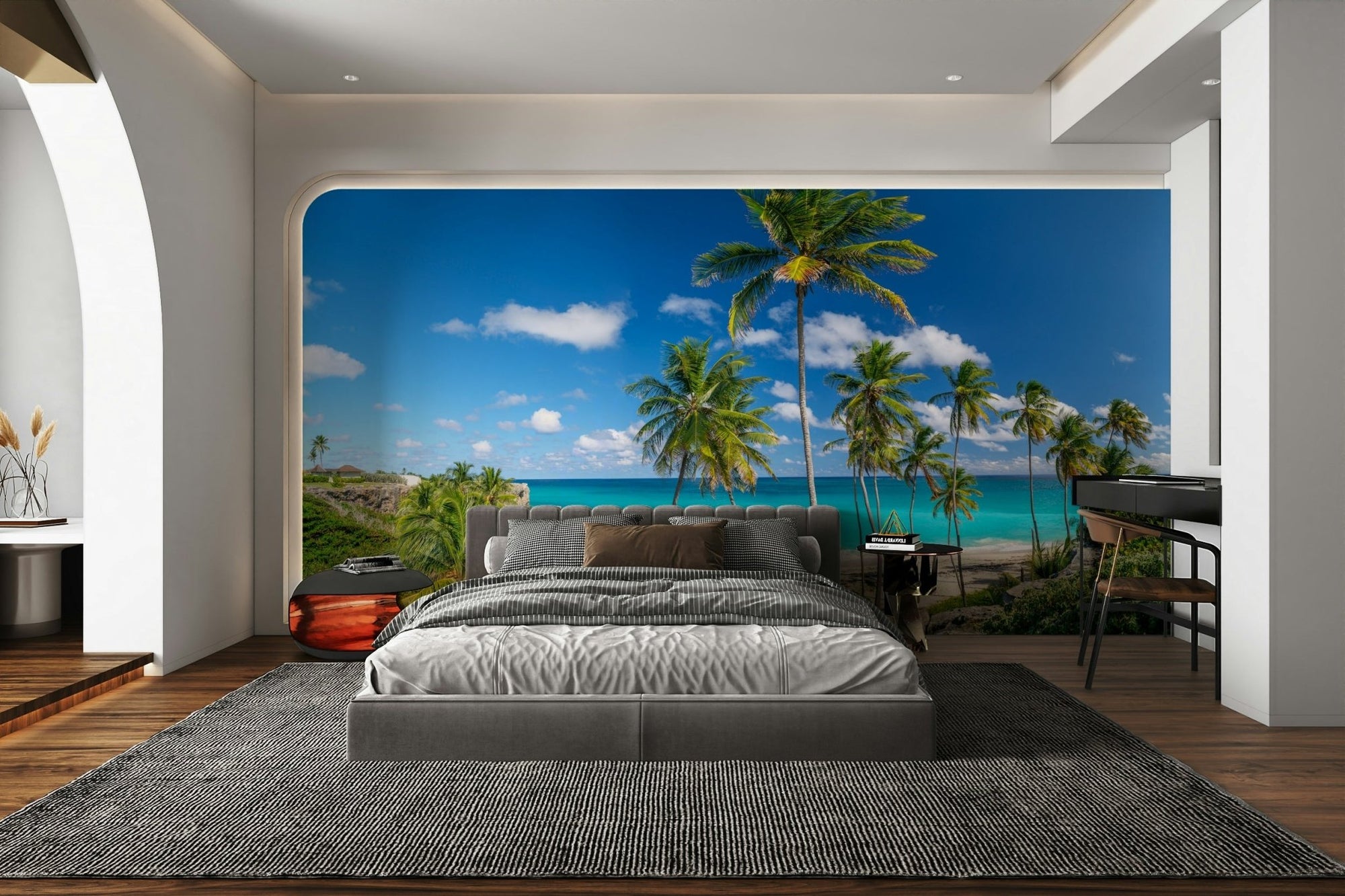 A beautiful palm lined wallpaper mural for a sunny room., GD5130