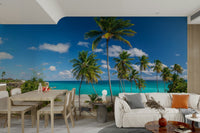 A beautiful tropical foliage wall mural for a living room.


