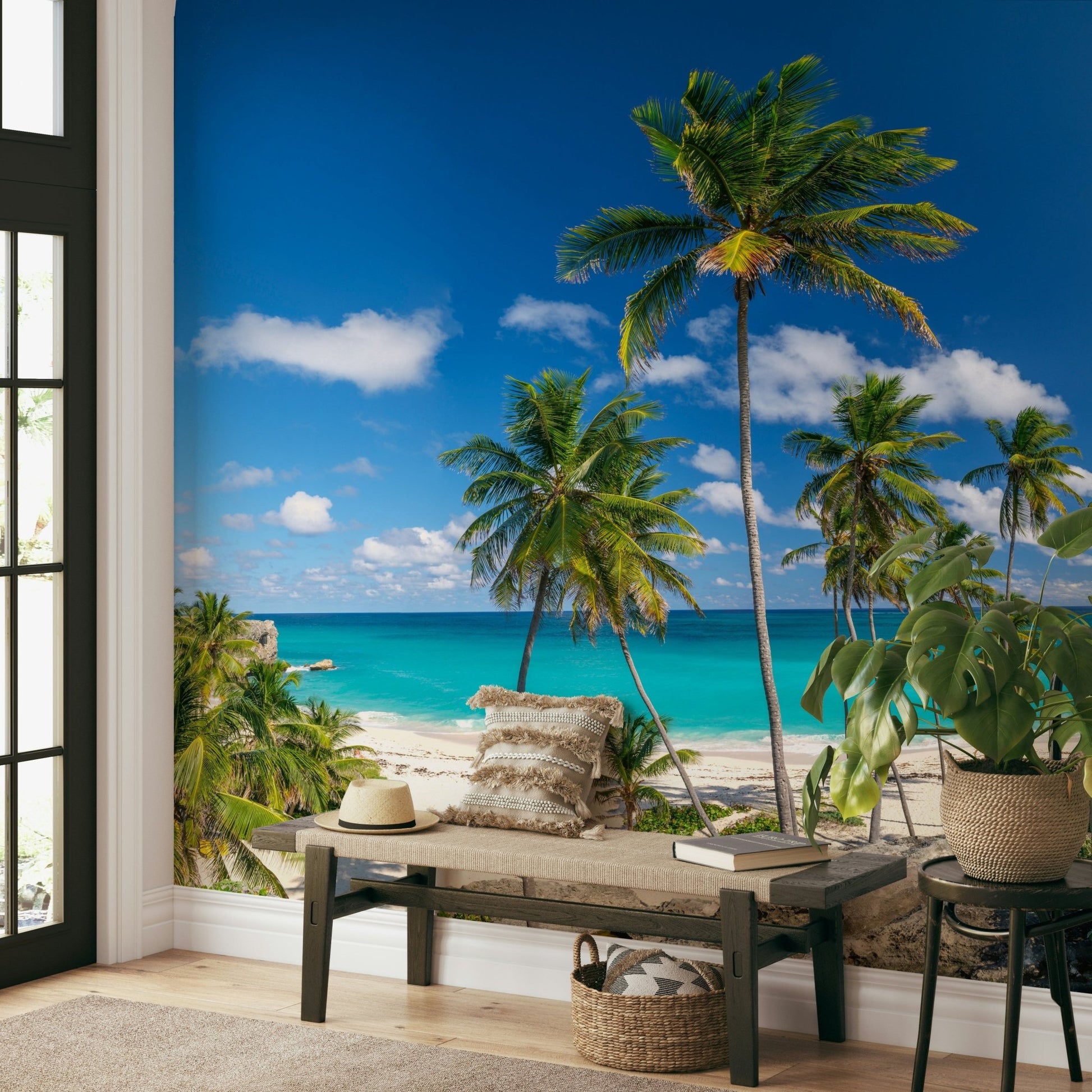 An artistic ocean escape mural for home decor.


