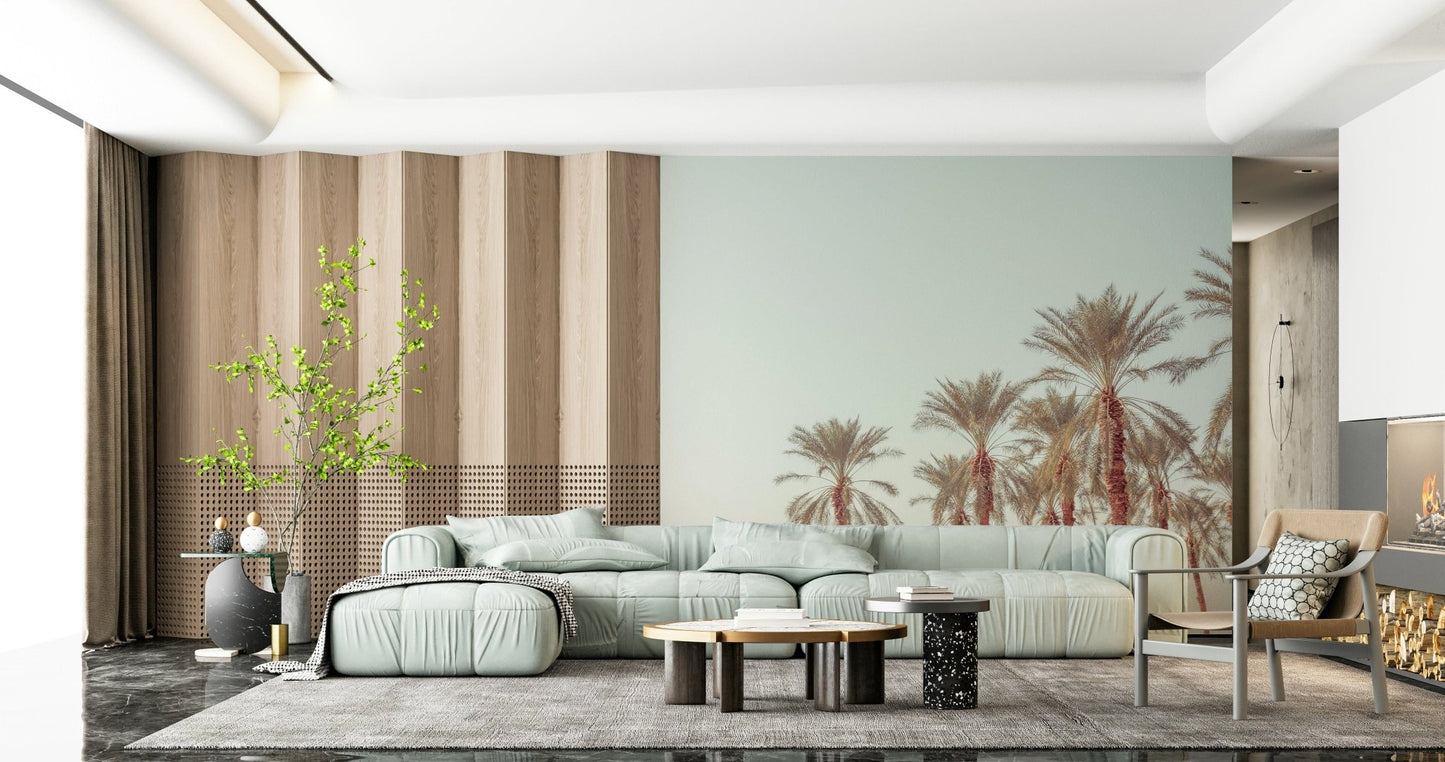 Desert palms Palm Oasis Hues Wall Mural subtle view.