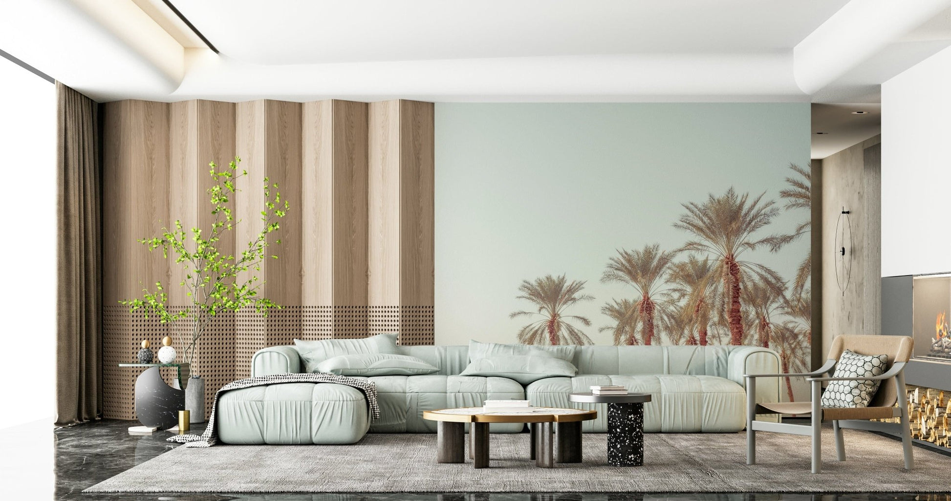 Desert palms Palm Oasis Hues Wall Mural subtle view.