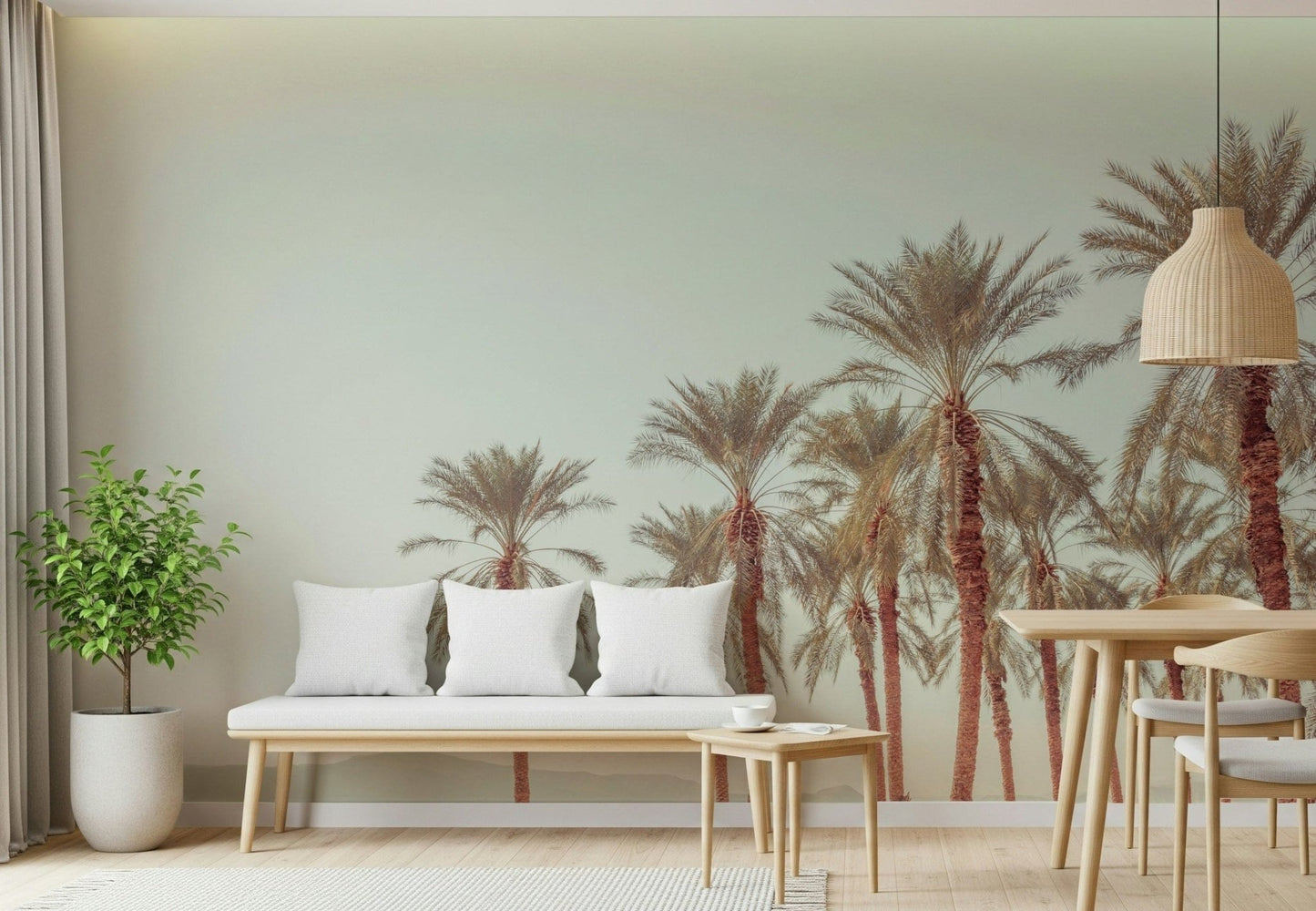 Soft pastel Palm Oasis Hues Wall Mural sky graphic.