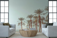 Wide open Palm Oasis Hues Wall Mural pale sky image.