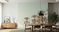 Airy bedroom Palm Oasis Hues Wall Mural backdrop visual.