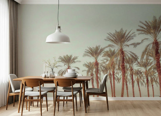 Muted tropical Palm Oasis Hues Wall Mural scene., GD6452