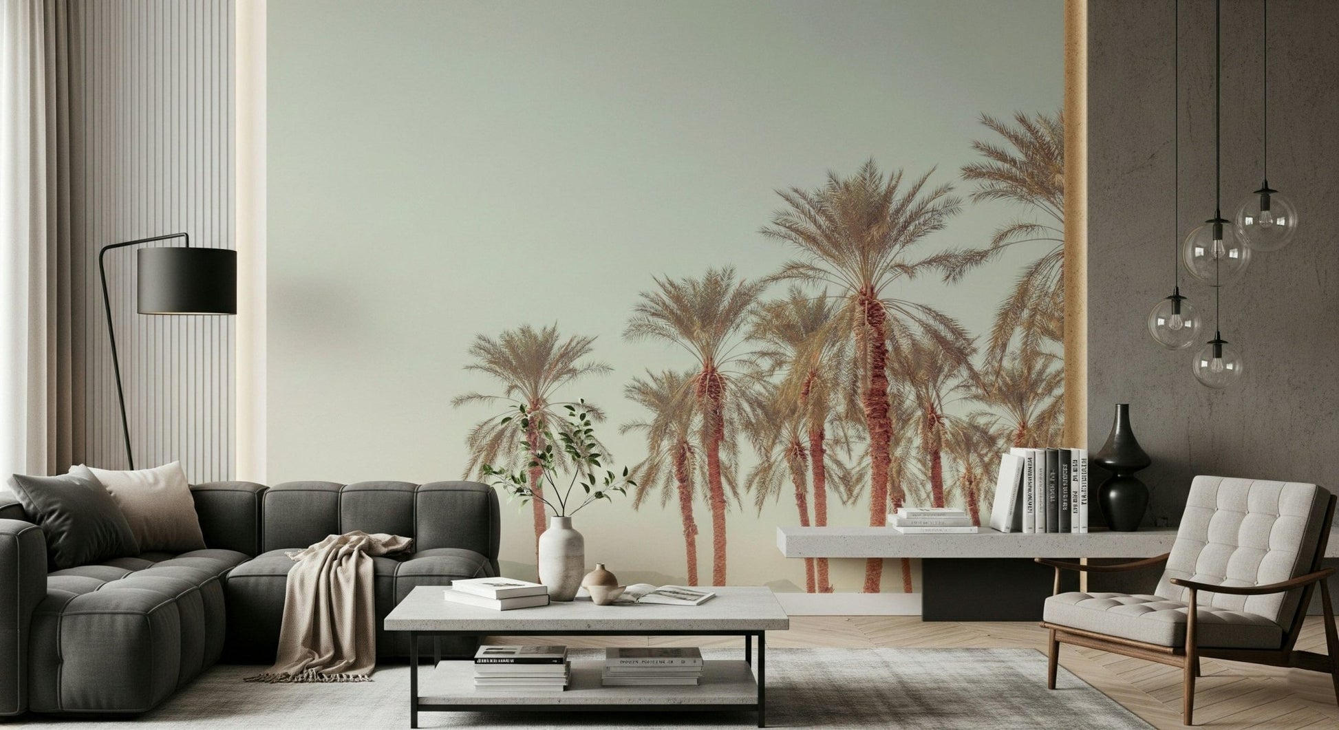 Coastal themed Palm Oasis Hues Wall Mural wall covering.