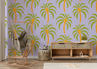 The image shows a repeating pattern of palm trees and stripes.

