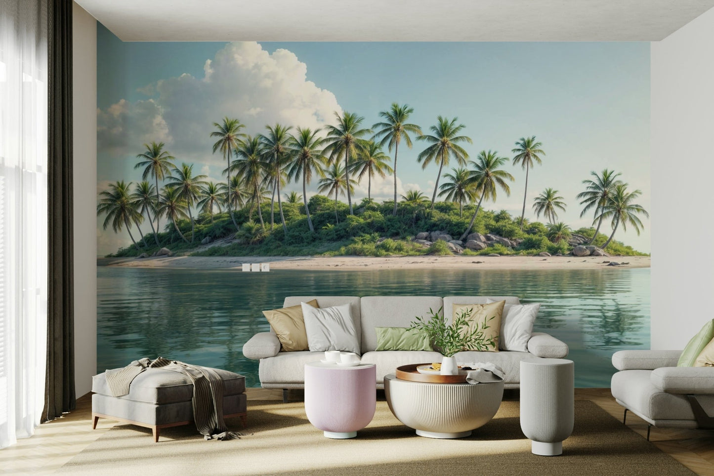 Coastal palm trees wall mural design

