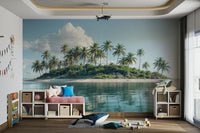 Tranquil palm paradise beach mural