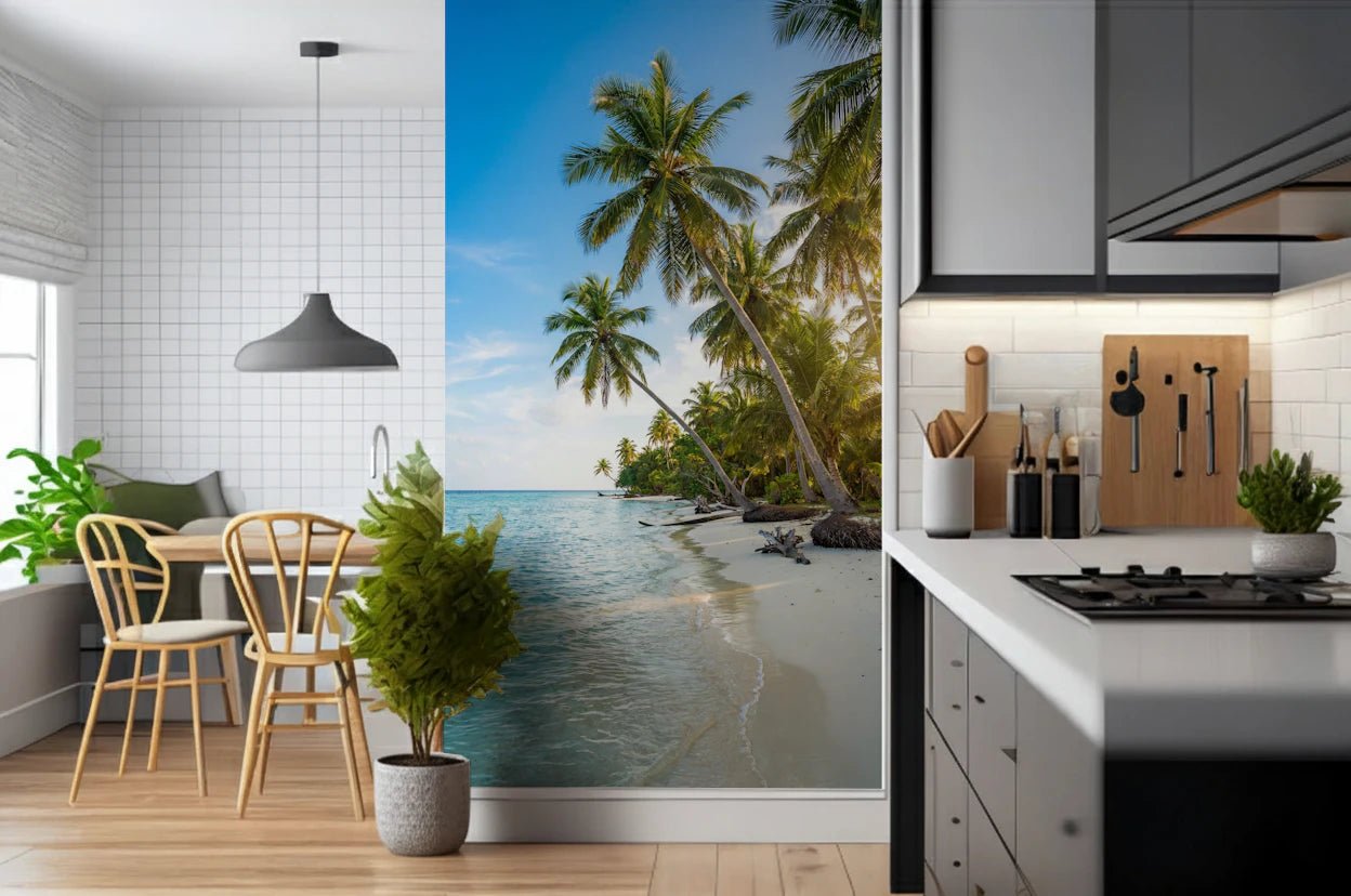 Nature-inspired wall mural with island palm landscape