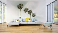 Tropical beach wall mural with vintage palm trees

