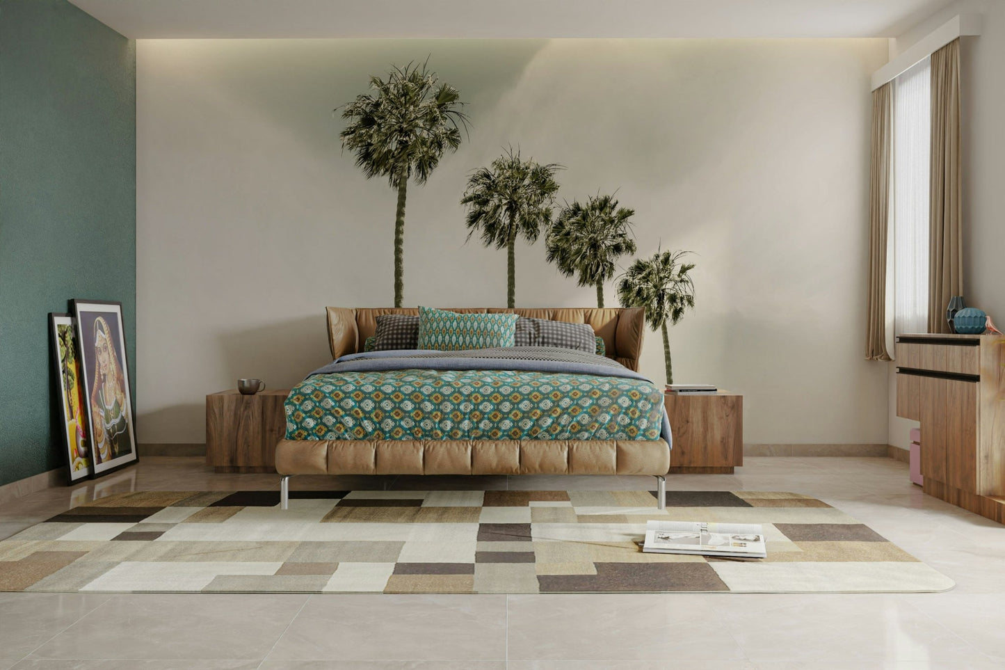 Vintage palm trees wall mural by the beach

