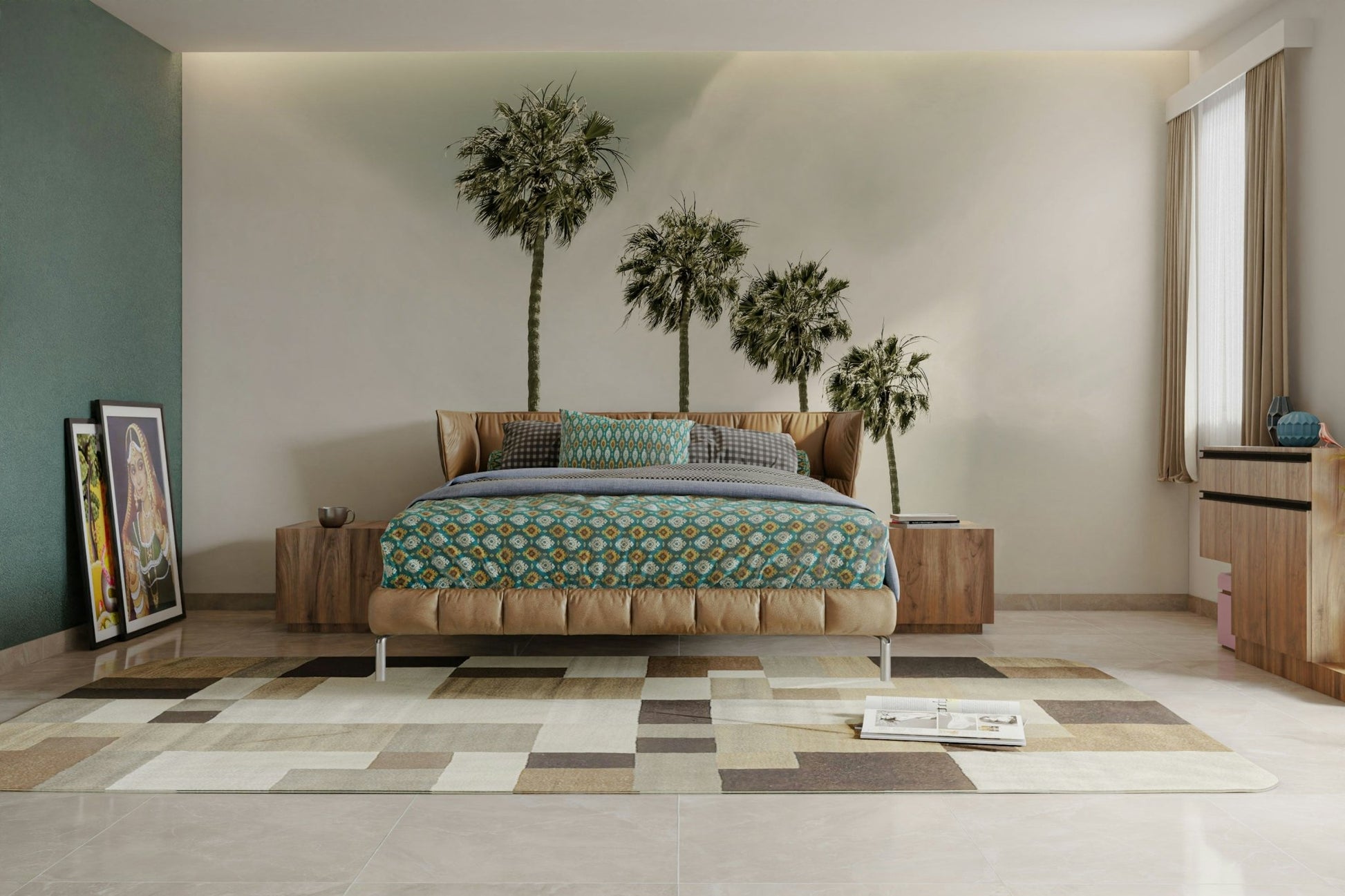 Vintage palm trees wall mural by the beach

