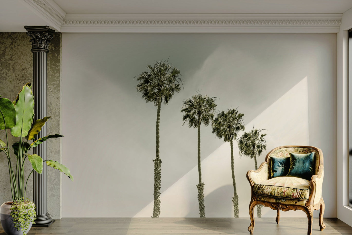 Vintage palm trees wall mural in warm beach tones


