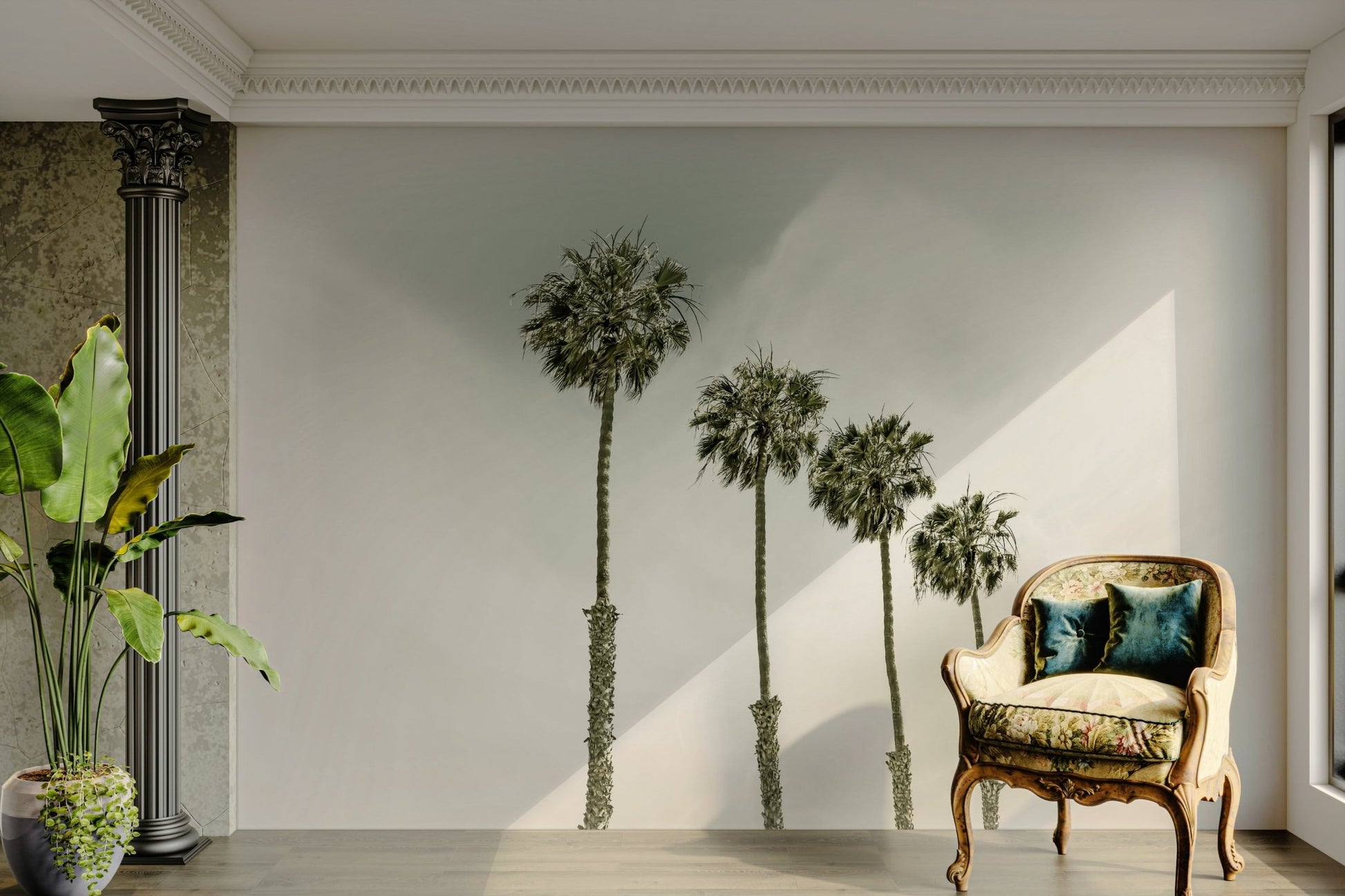 Vintage palm trees wall mural in warm beach tones

