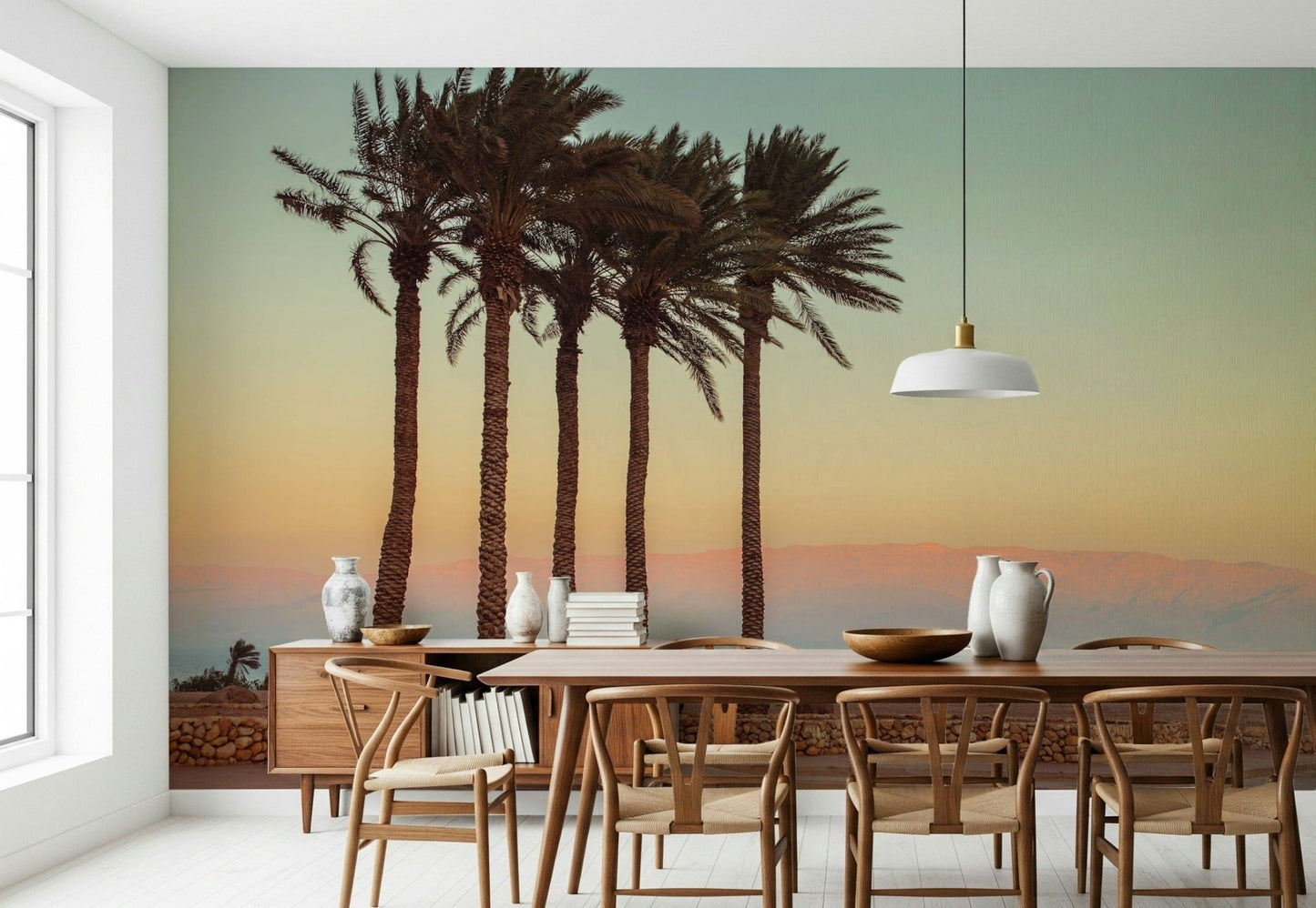 Scenic Palm Trees on Beach wallpaper, picturesque seaside view.