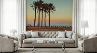 Decorative Palm Trees on Beach print mural, peaceful ocean scene.