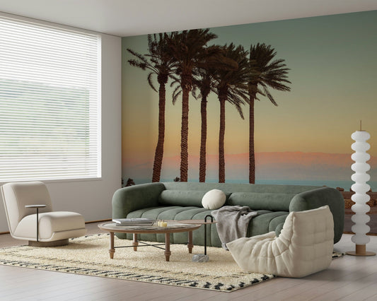 Tall Palm Trees on Beach wallpaper, coastal desert landscape.