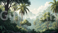 Verdant Palm Vista wall mural for a contemporary balcony-facing wall., GD7884