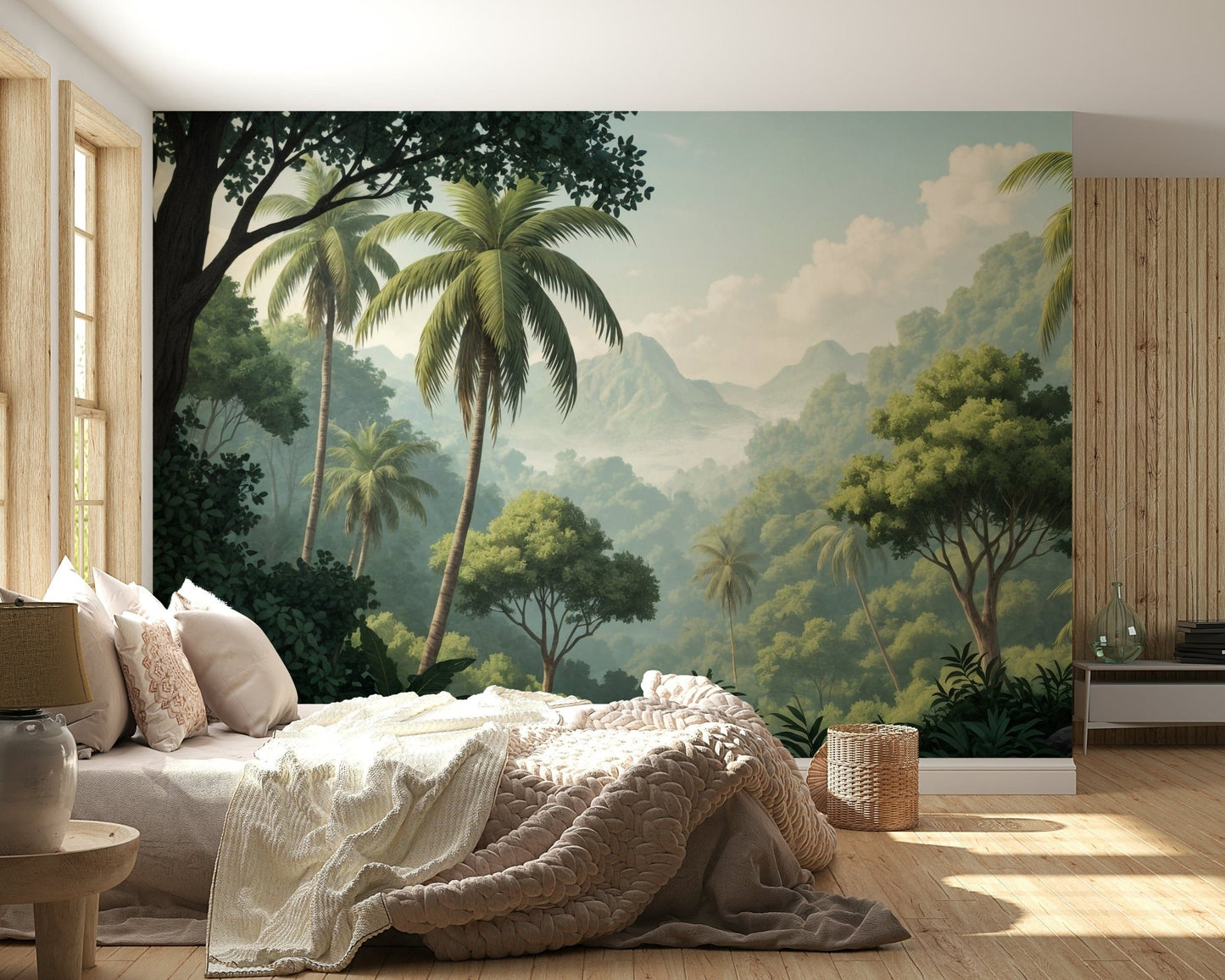 Lush Palm Vista wall mural for a coastal style lounge feature wall., GD7884