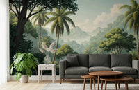 Tropical Palm Vista wall mural used in a minimalist guest suite., GD7884