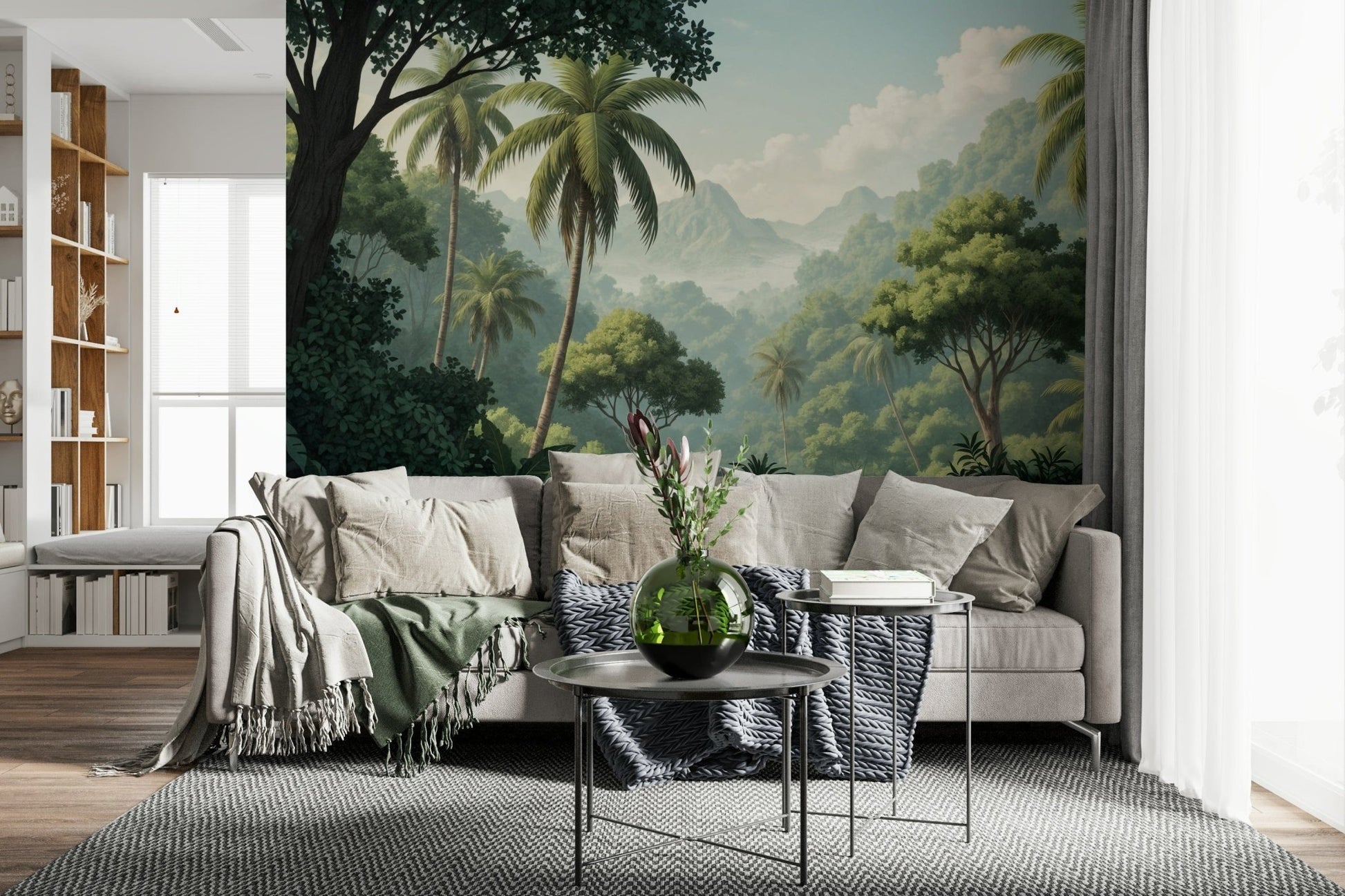 Detailed Palm Vista wall mural for a spa-like bathroom environment., GD7884